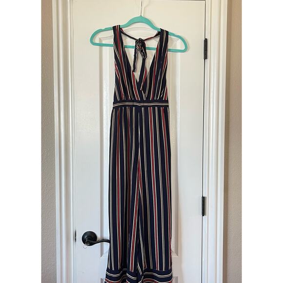 Forever 21 Women's Navy Striped Jumpsuit Rayon Medium - Picture 4 of 9
